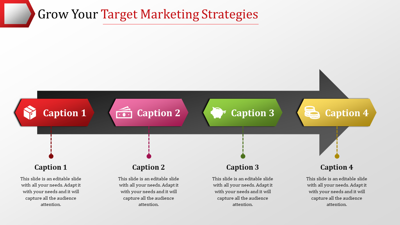 Target Marketing Strategies PowerPioint slide with Four Nodes